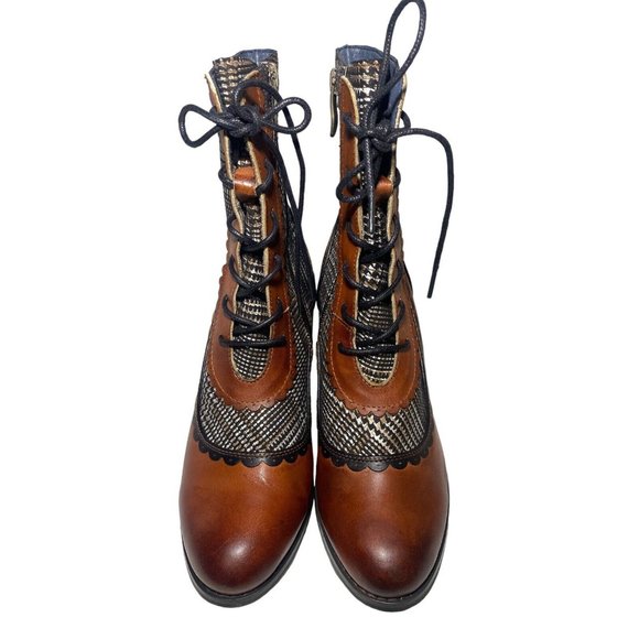 L'Artiste Bewitch Plaid Steampunk Spring Step Victorian Boots Size 38 heels - Picture 7 of 11